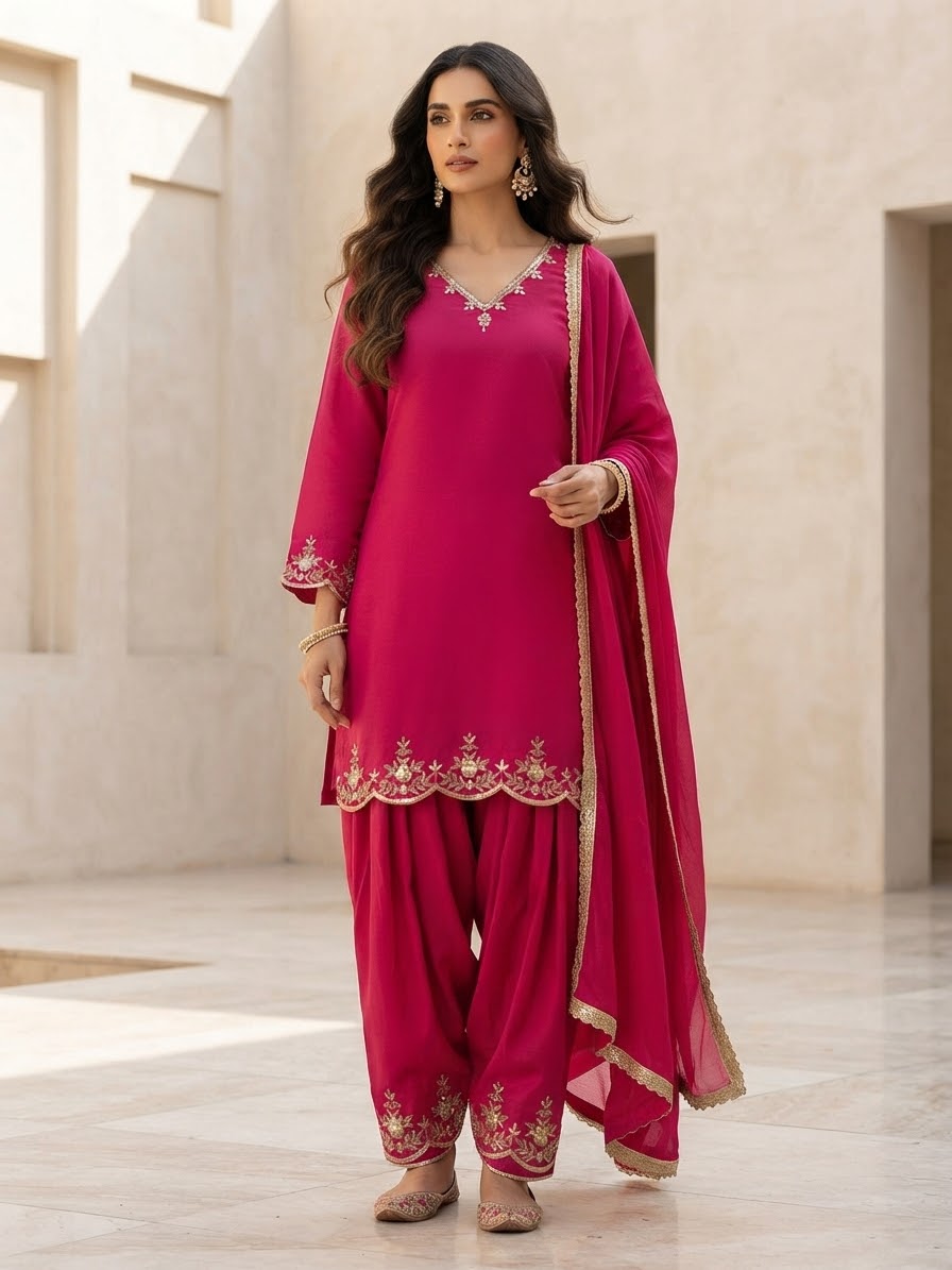 Stylish Hot pink Hand embroidered suit🌺