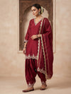 Designer hand embroidered mehroon suit