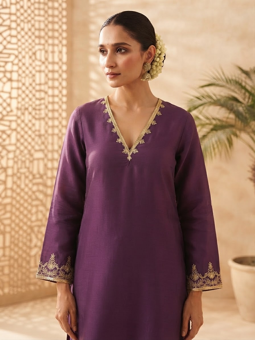 Lavender girlish look hand embroidered suit