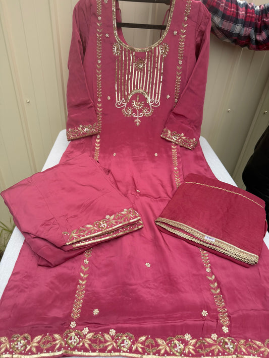 Beautiful pastel colour hand-embroidered suit