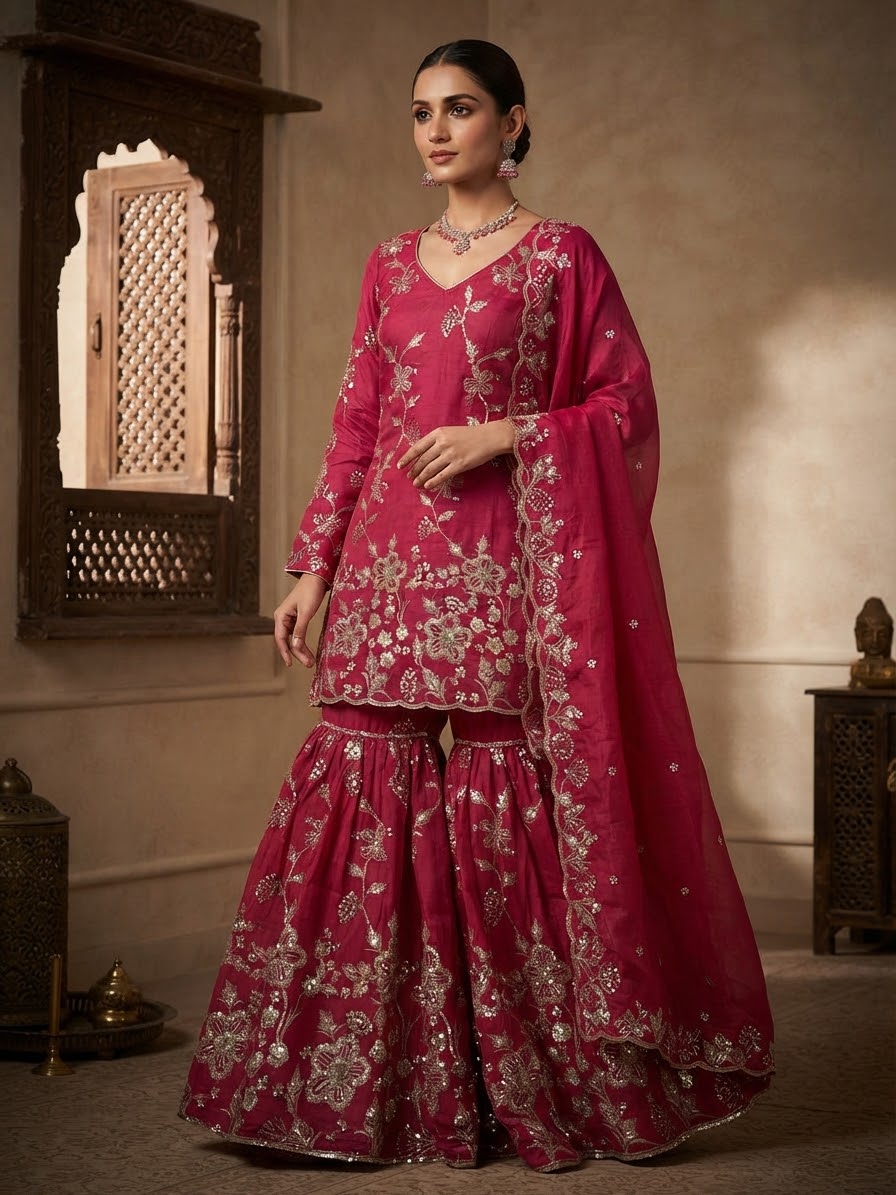 Shimmer fabric Pink Sharara suit ❤️