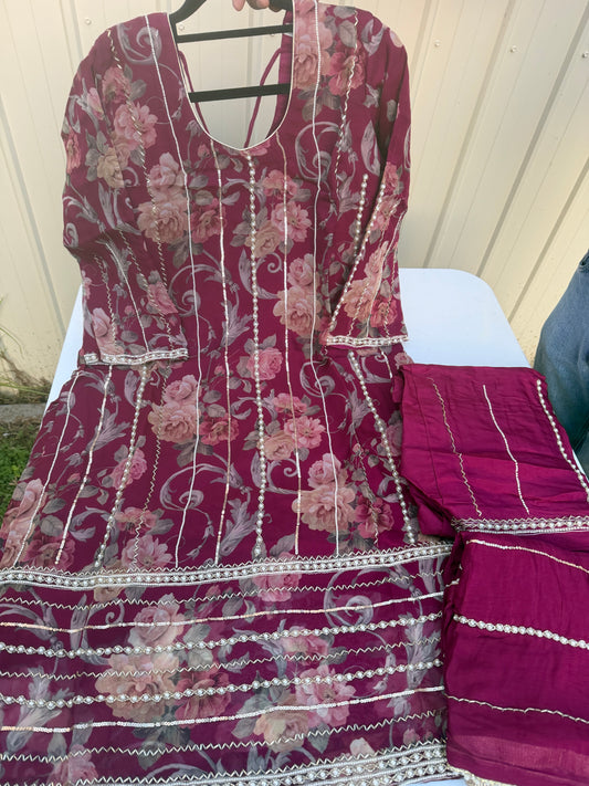 Hand embroidered pearl work suit