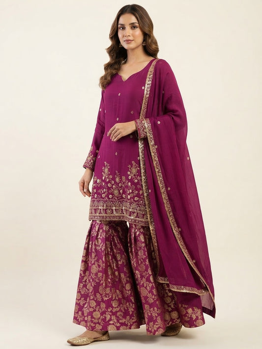 Sharara suit with Brocade bottom & Handembroided Dupata ❤️