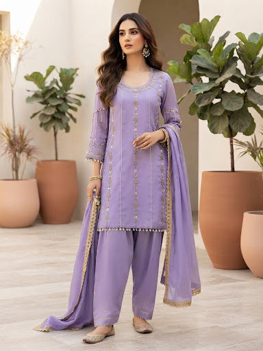 Hand embroidered lavender suit