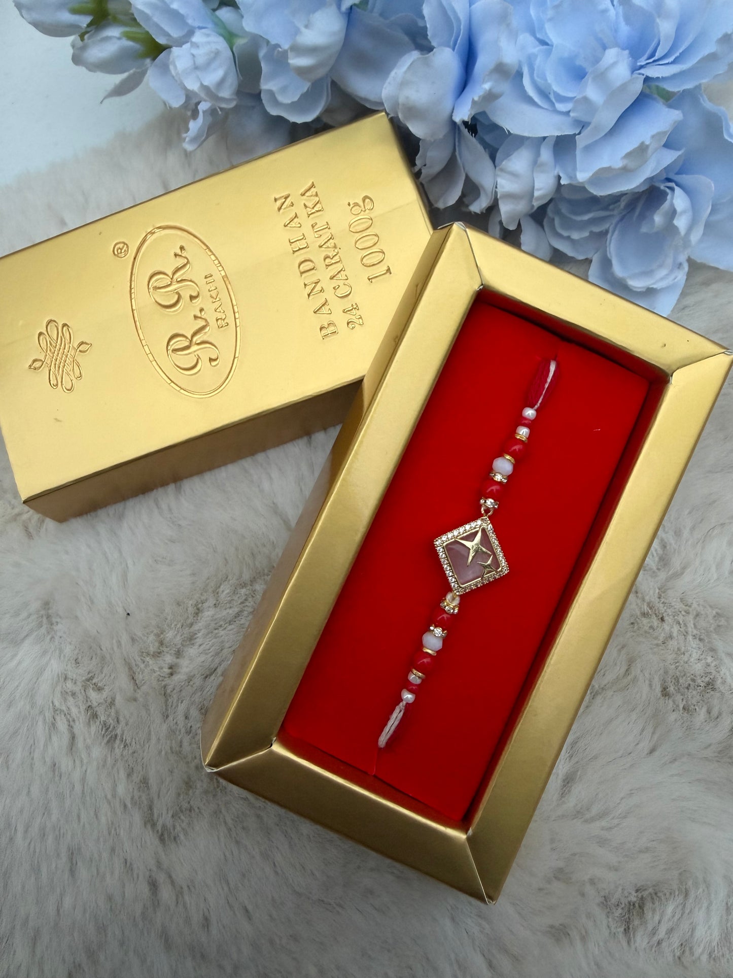 Gold Bar Marbel Stone Rakhi