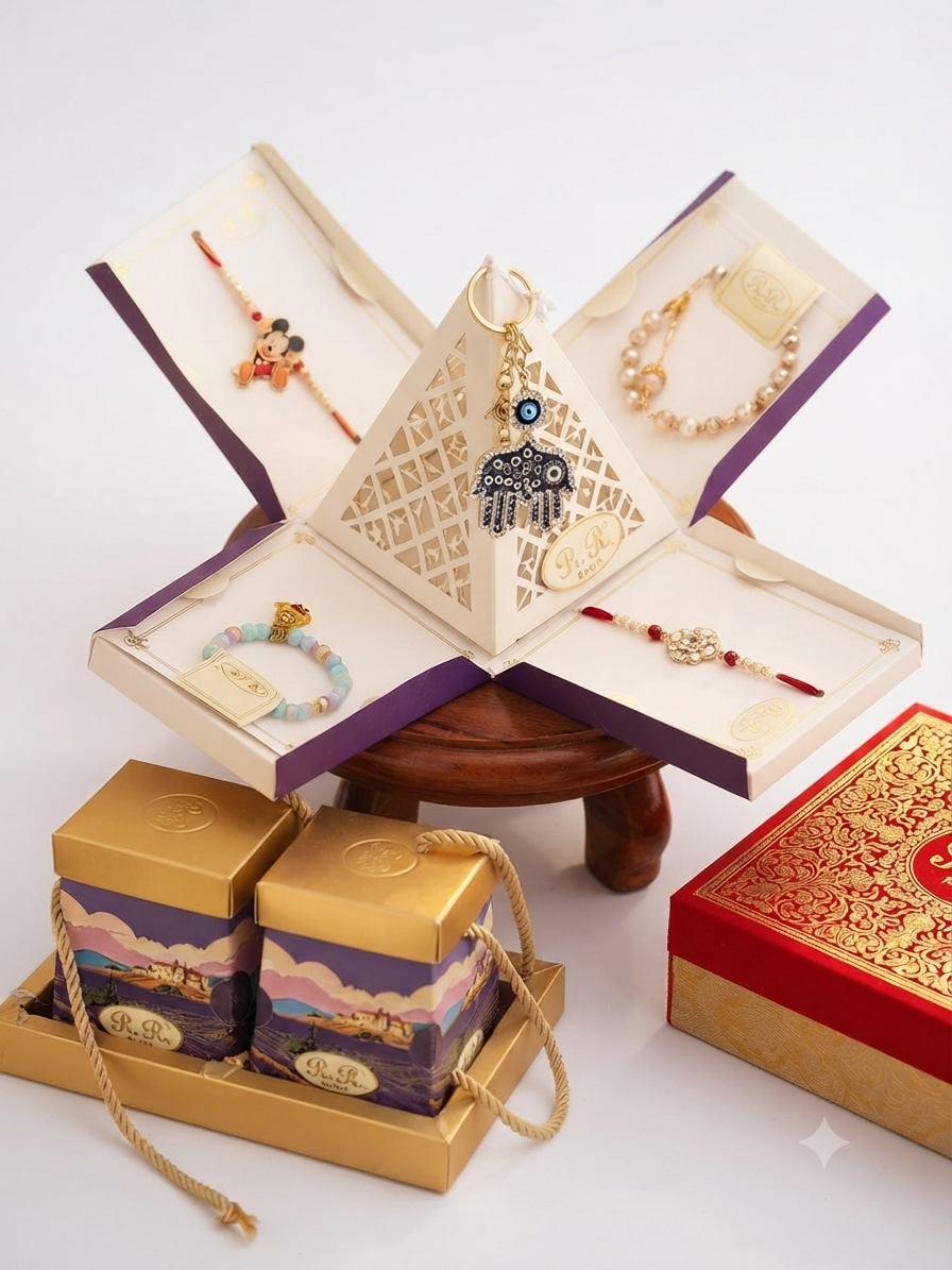 Family combo box (includes kids rakhi & bracelet, keyring , Bhabi bracelet & bro rakhi )