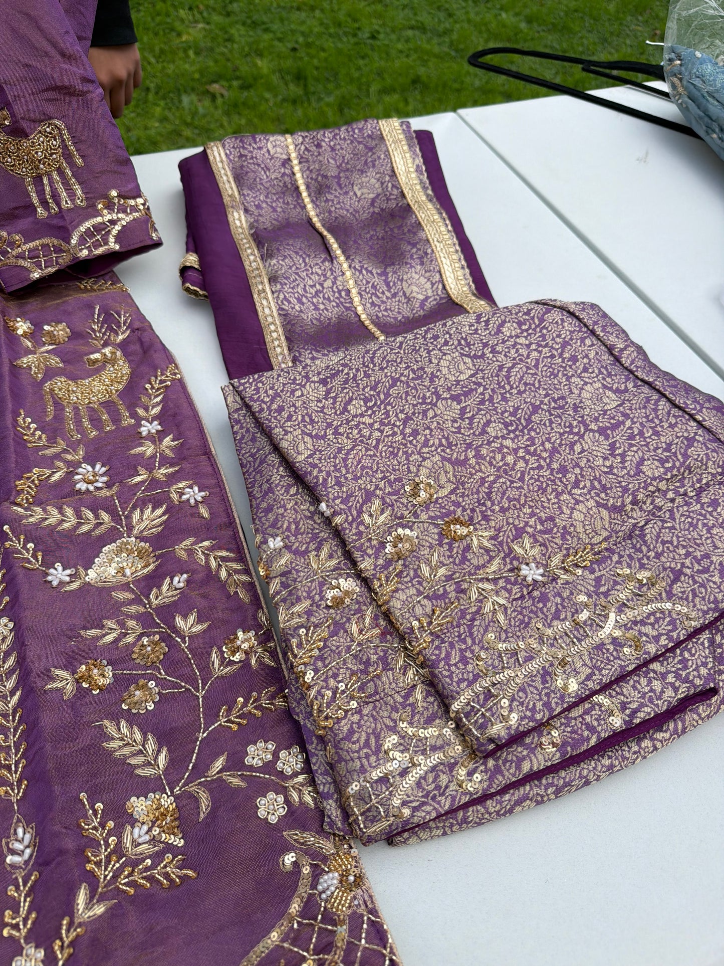Fully Hand embroidered Shimmer fabric Shirt with Brocade Salwar