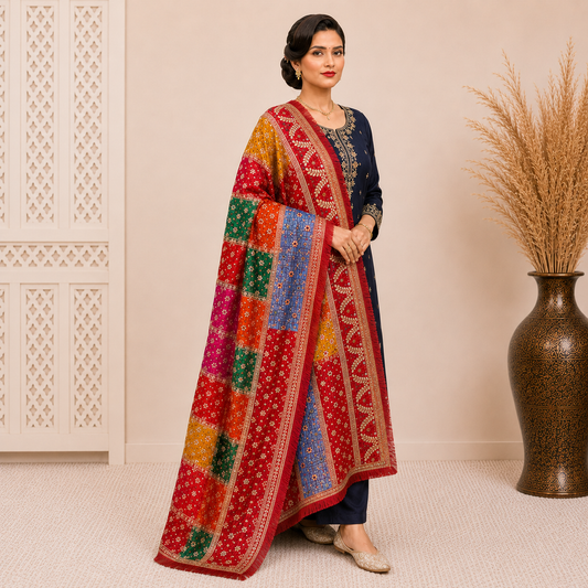 Designer Multicolor Punjabi Phulkari Dupatta