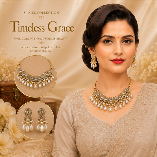 Premium Pearl Kundan Necklace Set