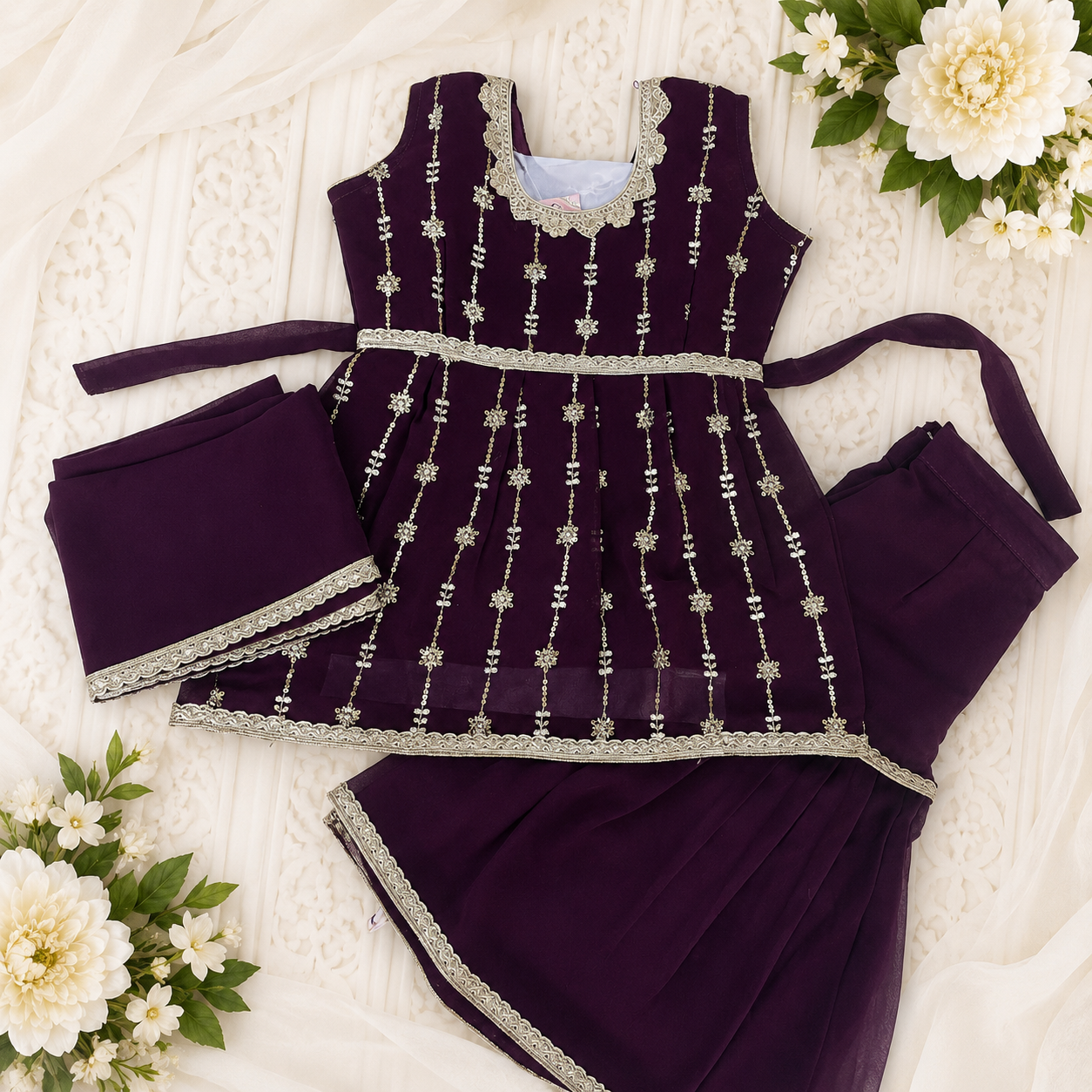 Premium Purple Girls Sharara Suit Set