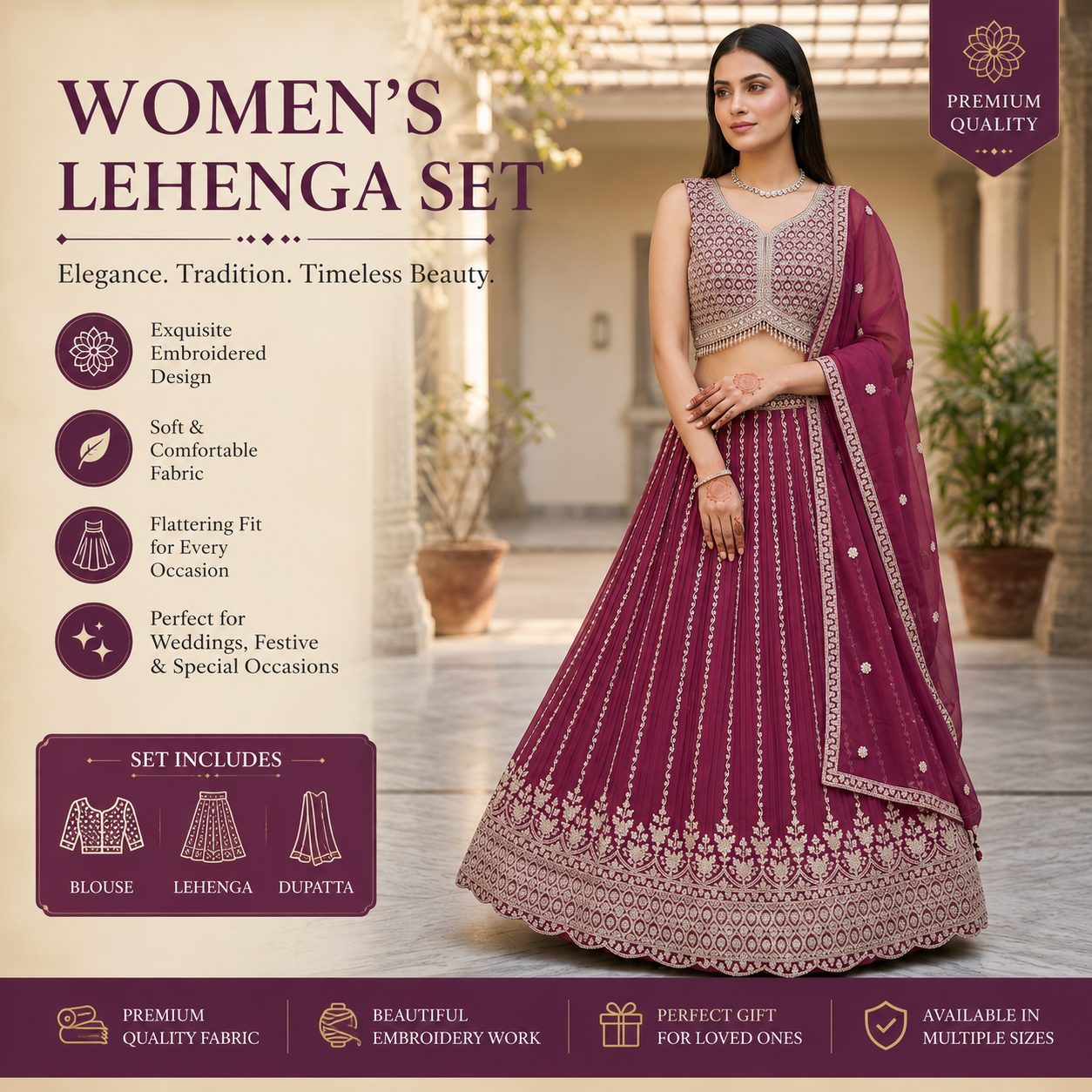 Premium Magenta Bridal Lehenga Choli Set