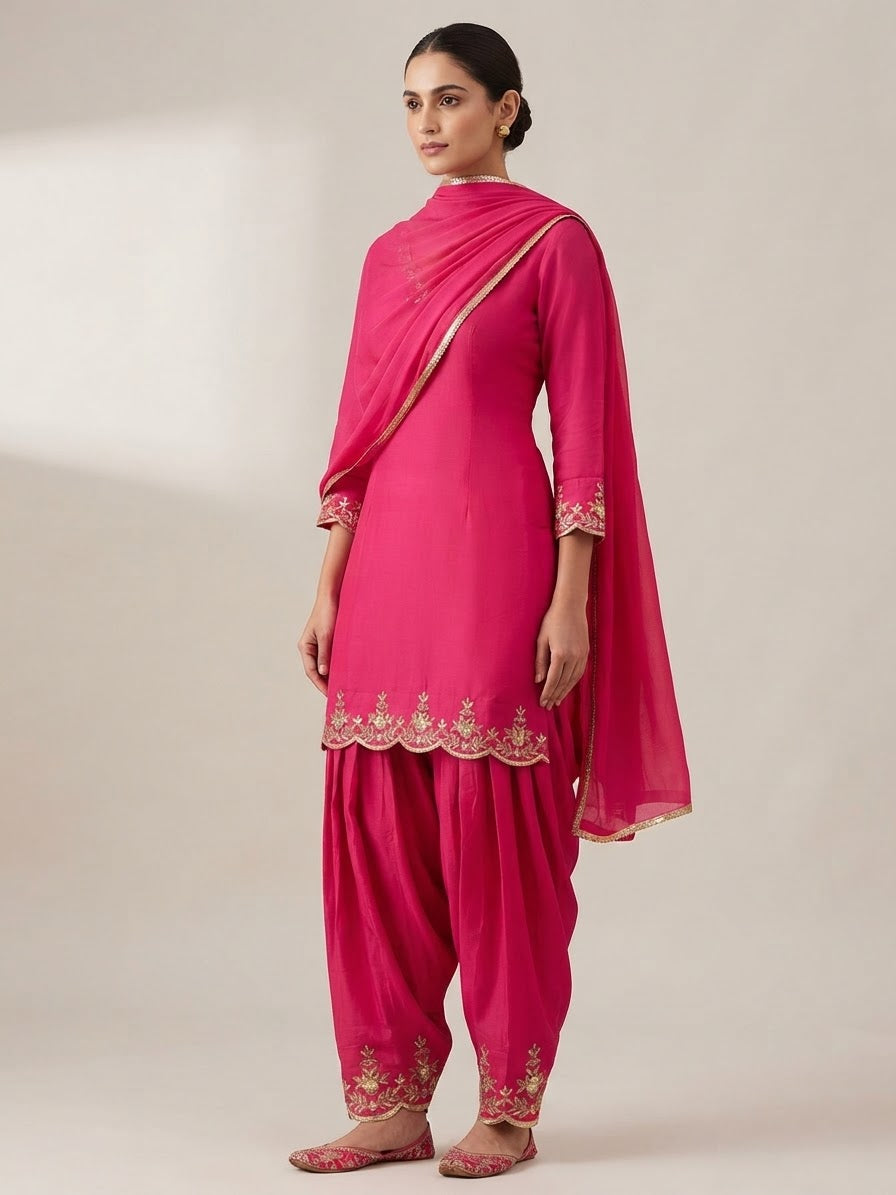 Stylish Hot pink Hand embroidered suit🌺