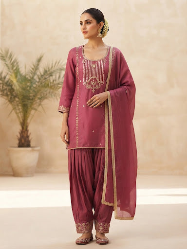 Beautiful pastel colour  hand-embroidered suit