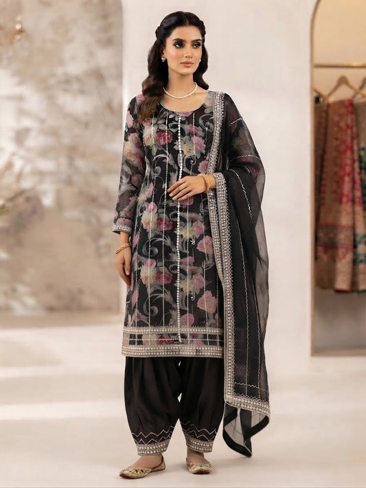 Black pearl hand embroidered suit