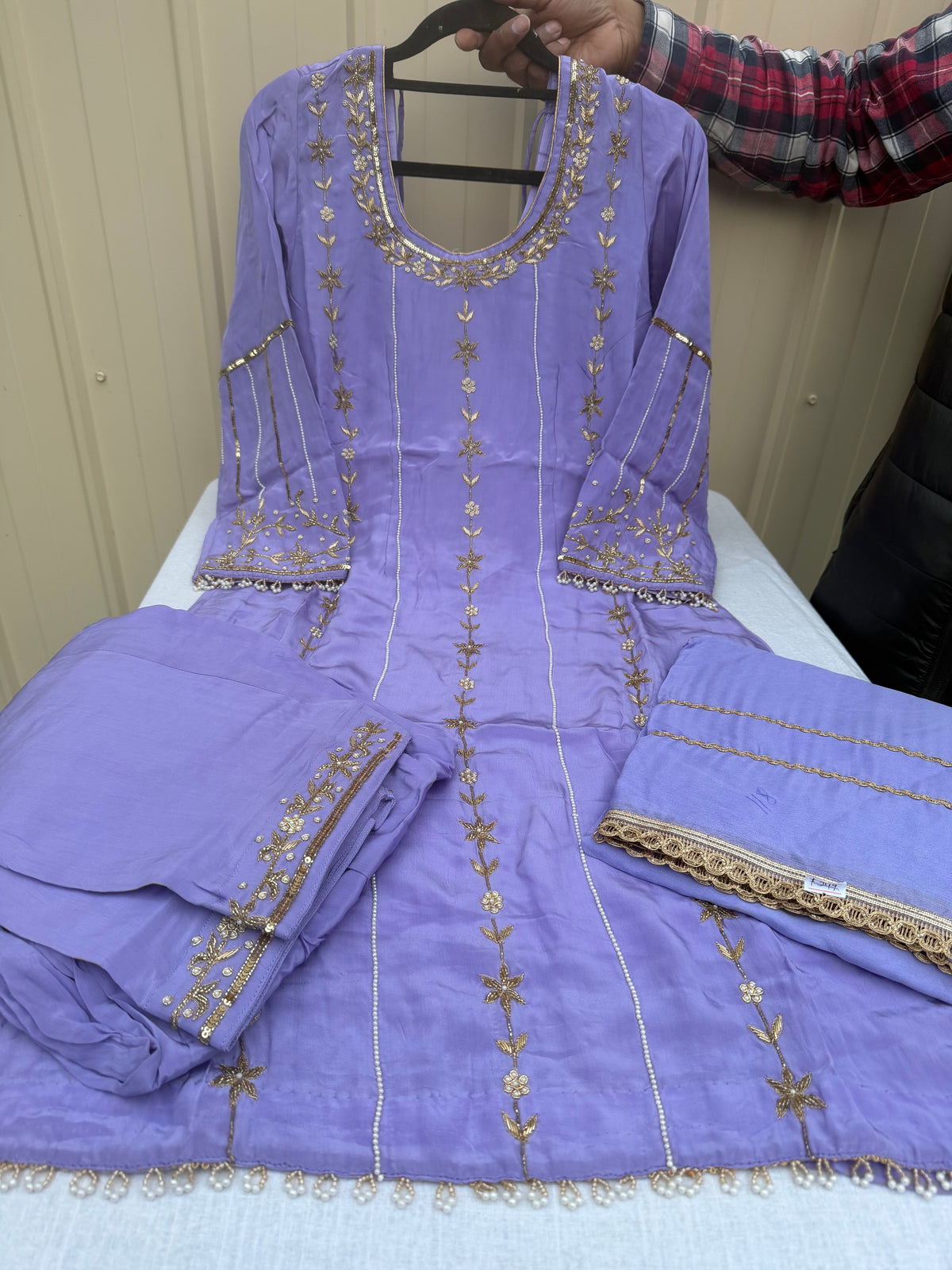 Hand embroidered lavender suit