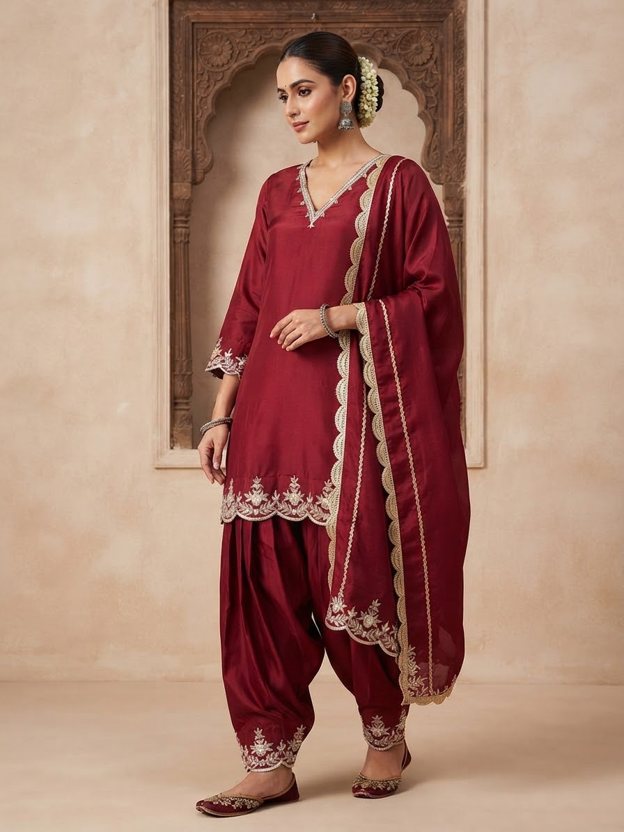 Designer hand embroidered mehroon suit