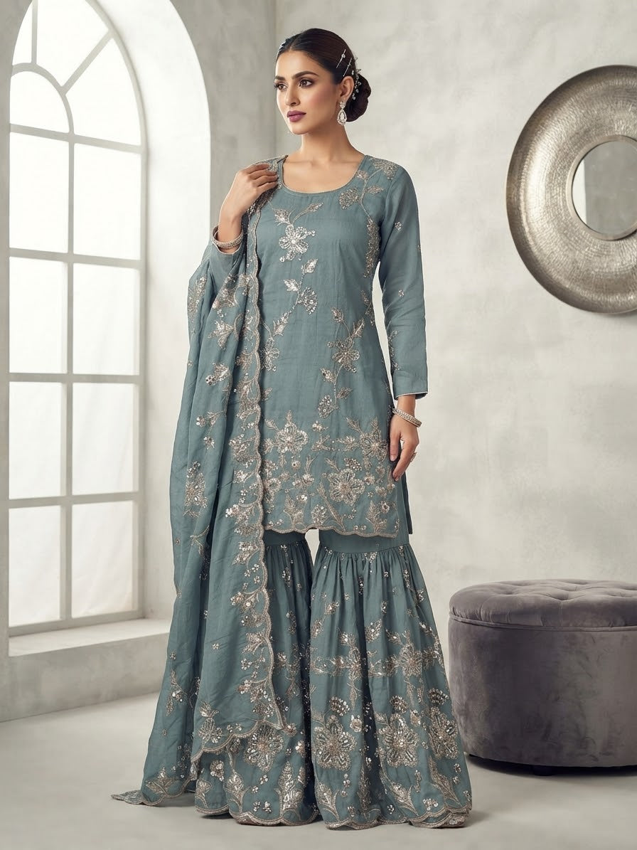 Sequin Work Dusty Teal colour Sharara suit ❤️❤️