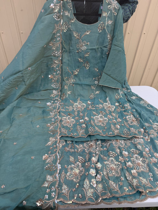 Sequin Work Dusty Teal colour Sharara suit ❤️❤️