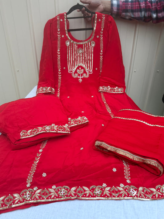 Red hand embroidered Salwar suit