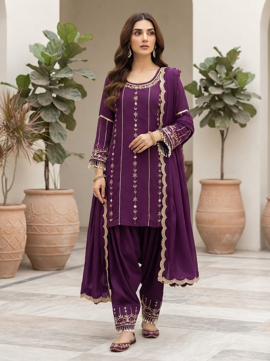 Wine shade Handembrioderd suit