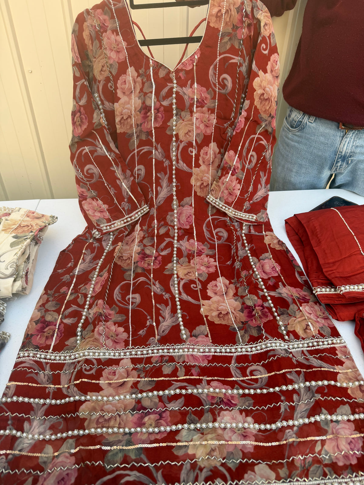 Rust pearl work Salwar suit