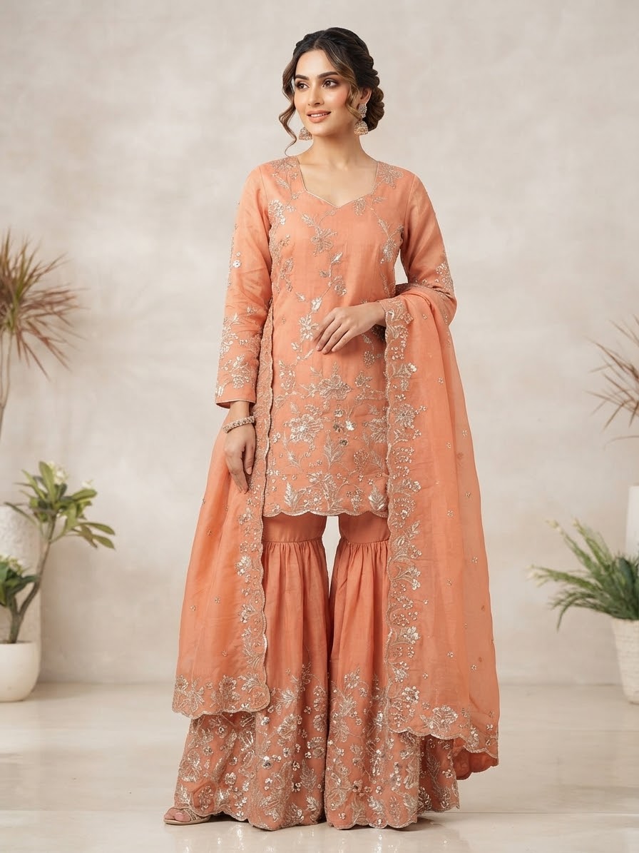 Peach trending Sharara suit ❤️