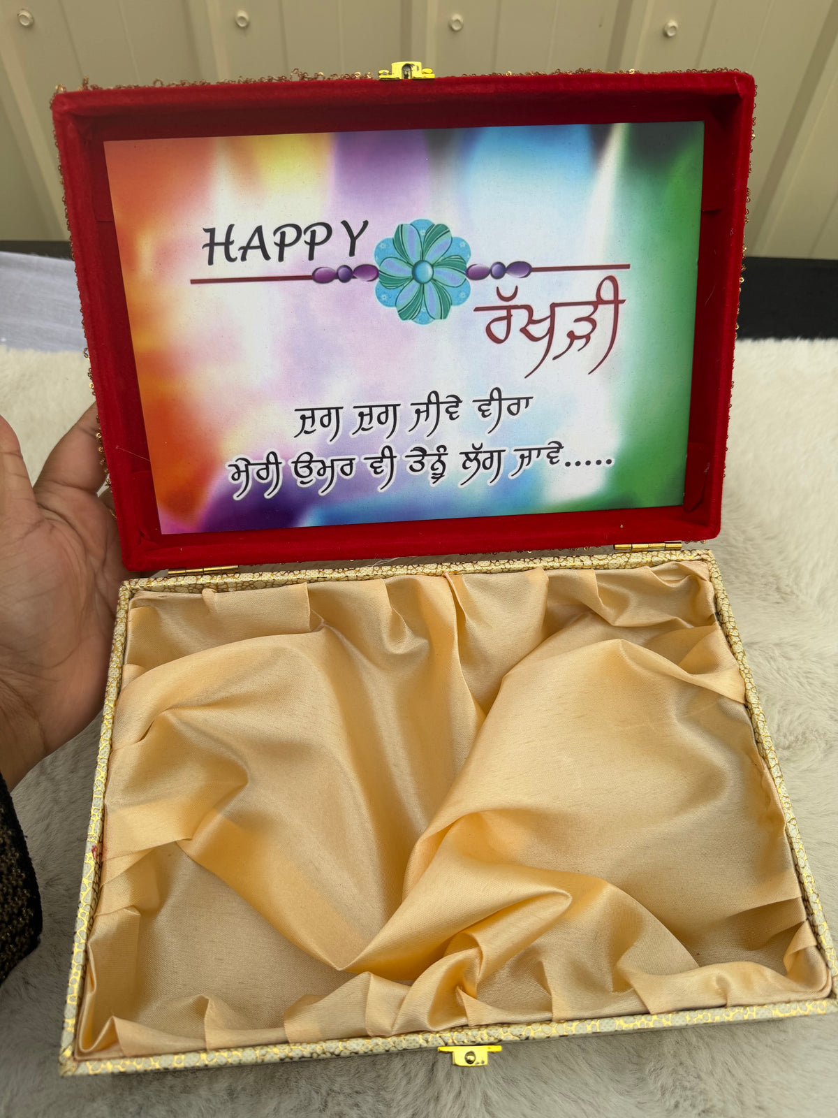 Red velvet Sohna Veera empty hamper box
