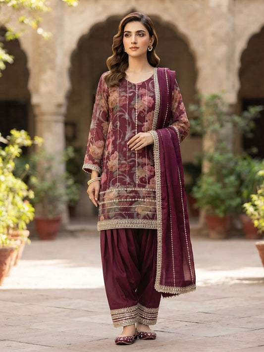Hand embroidered pearl work suit