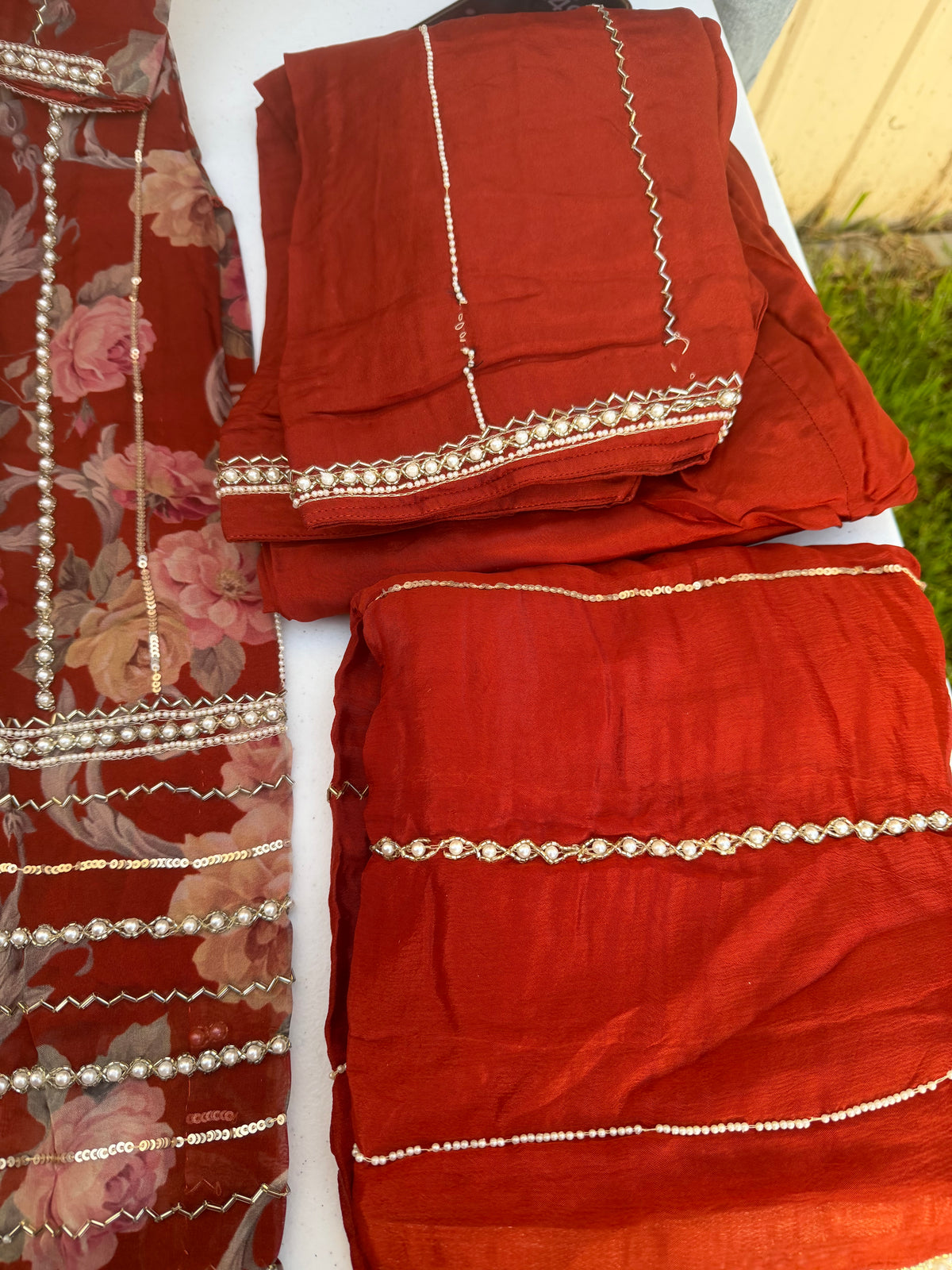 Rust pearl work Salwar suit