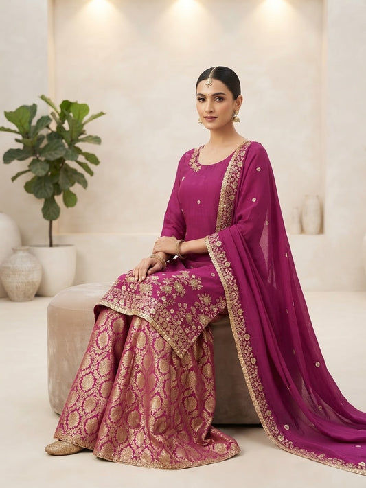 Sharara suit with Brocade bottom & Handembroided Dupata ❤️