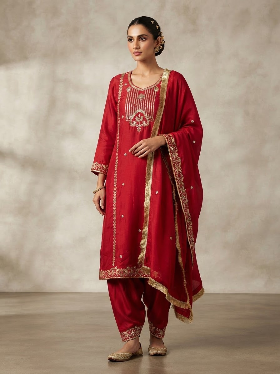 Red hand embroidered Salwar suit