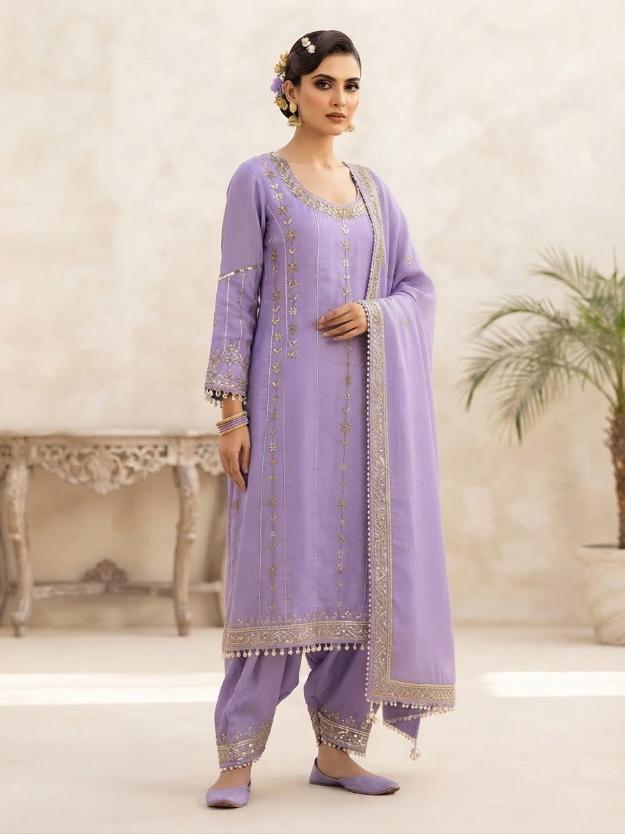 Hand embroidered lavender suit