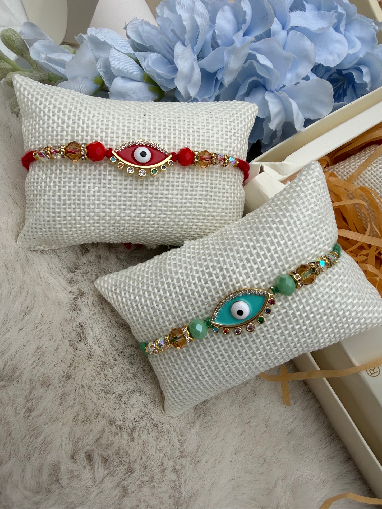 Assorted colour Premium Cushion Evil Eye Rakhi