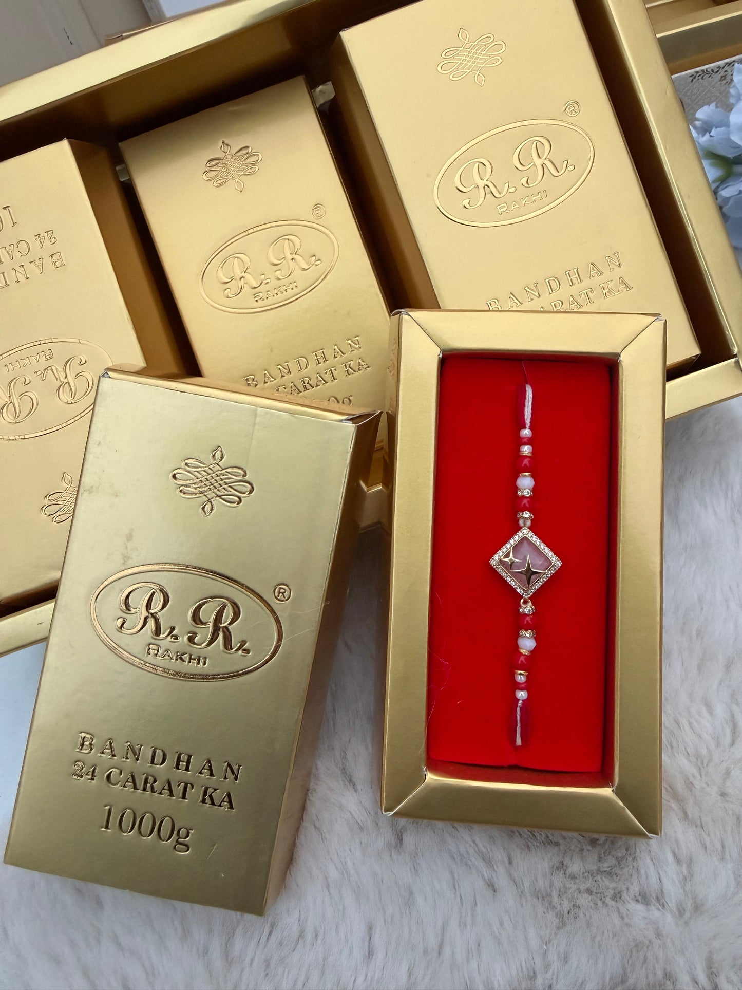 Gold Bar Marbel Stone Rakhi