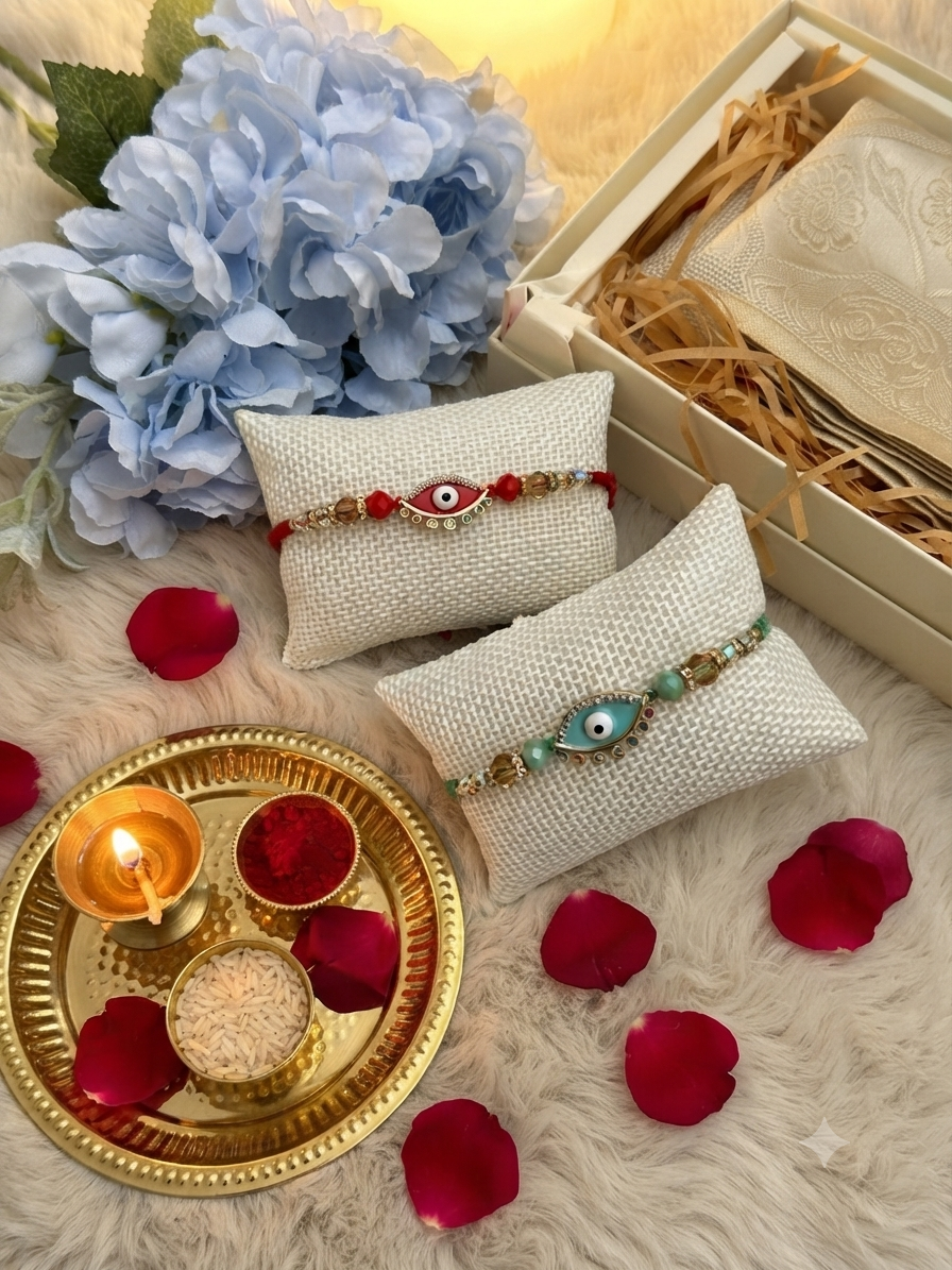 Assorted colour Premium Cushion Evil Eye Rakhi