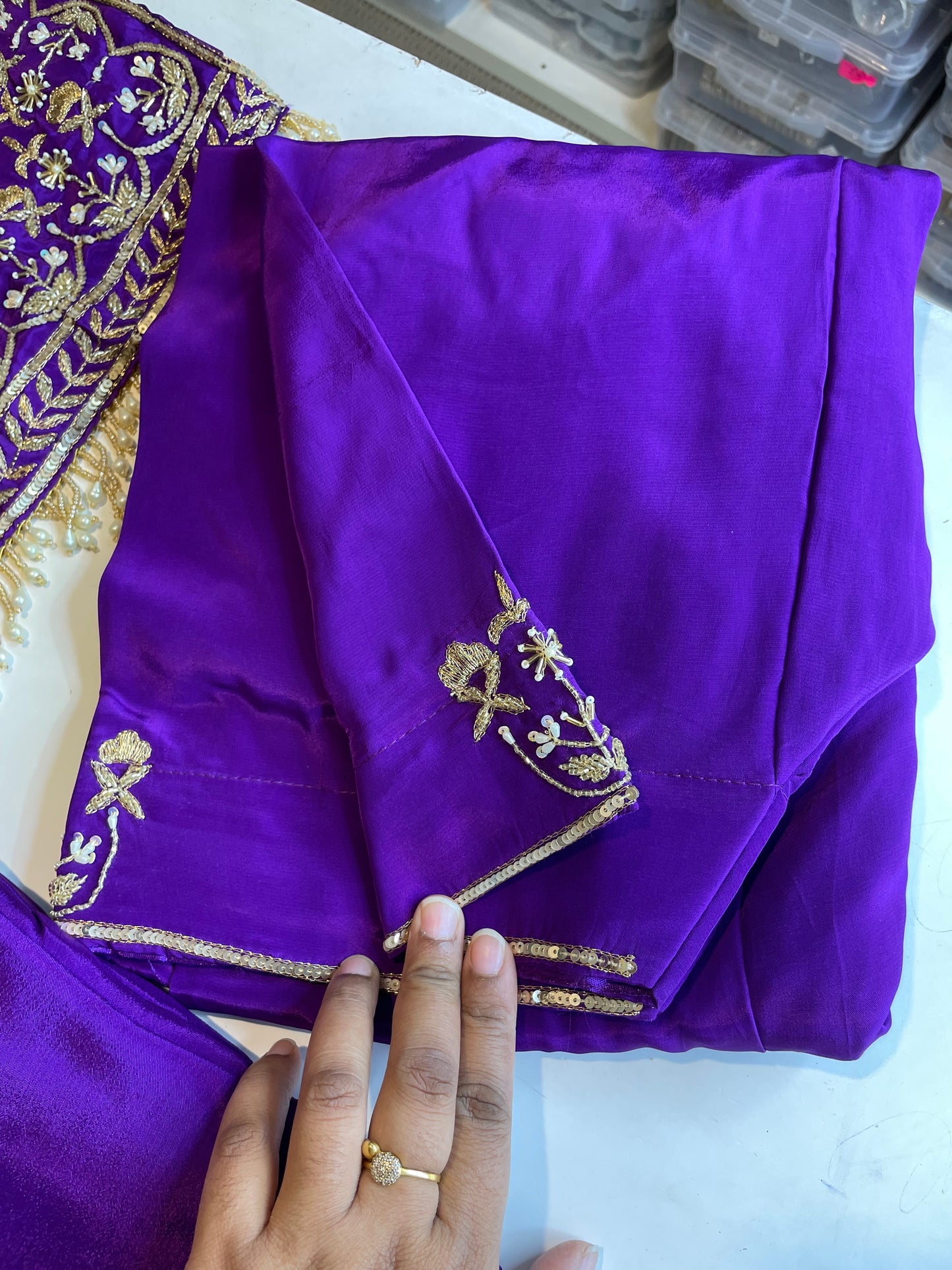 Hand embroidered purple suit with bottom work