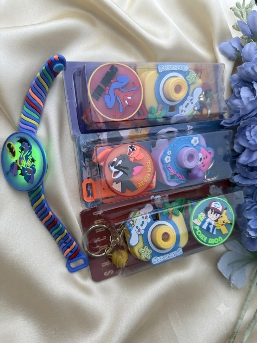 Assorted characters Kids combo rakhi (Light up Band + Camera