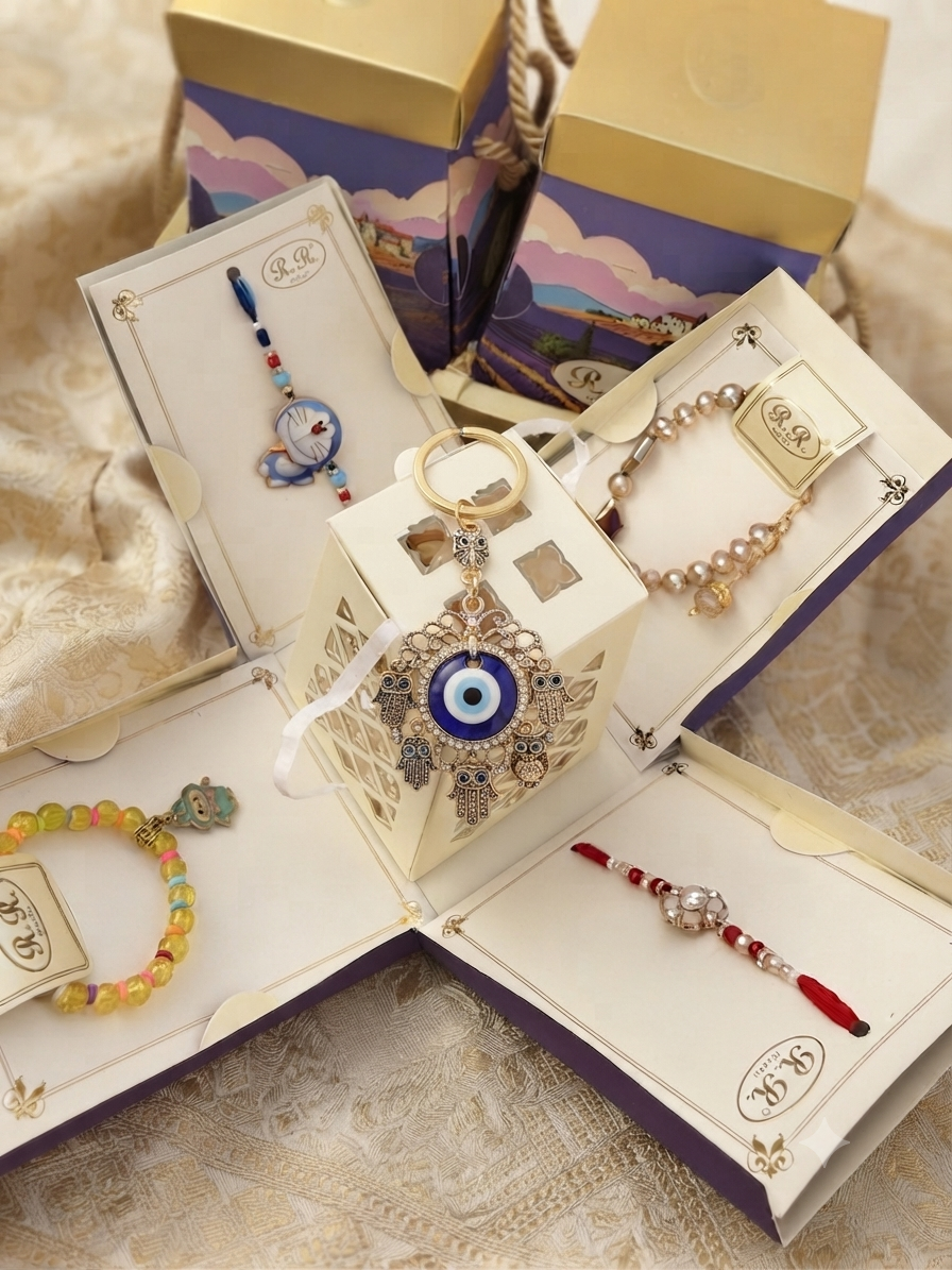 Family combo box (includes kids rakhi & bracelet, keyring , Bhabi bracelet & bro rakhi )