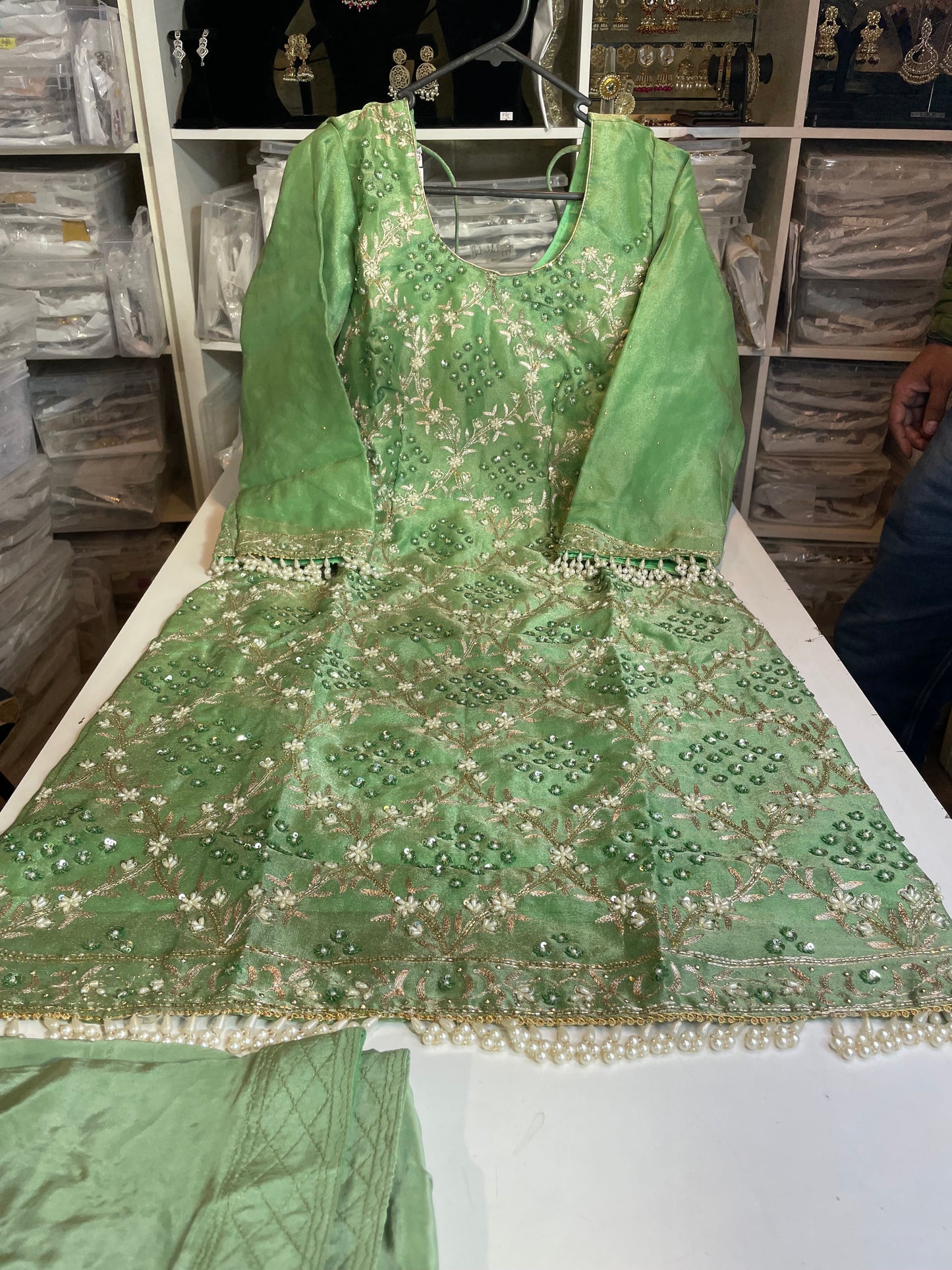 Pista Green Boutique Salwar suit with Dupata work