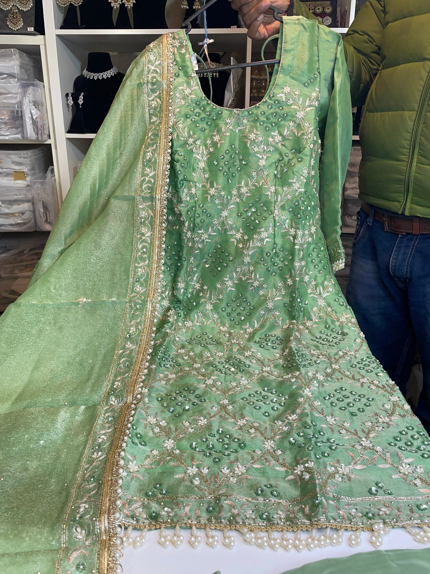 Pista Green Boutique Salwar suit with Dupata work