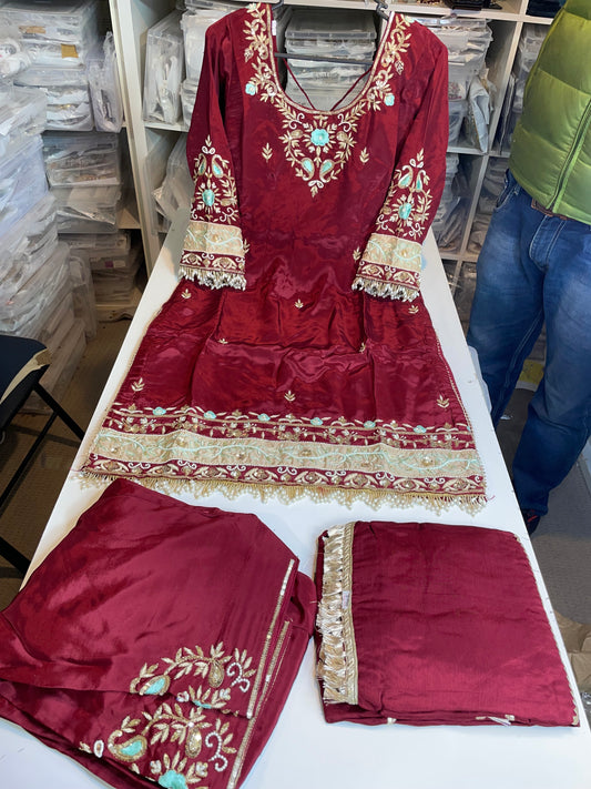 Mehroon Boutique suit with patchwork