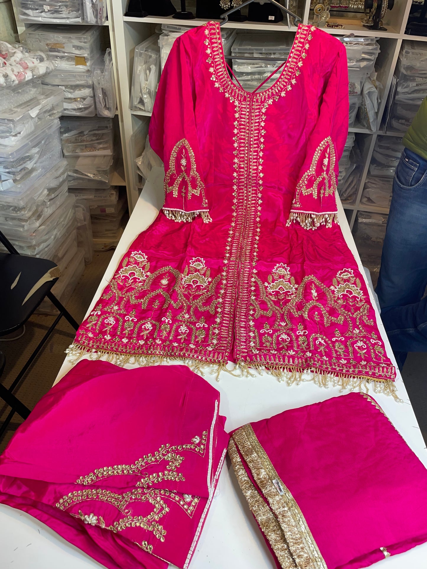 Hot pink Hand embroidered Punjabi suit (Bottom Salwar)