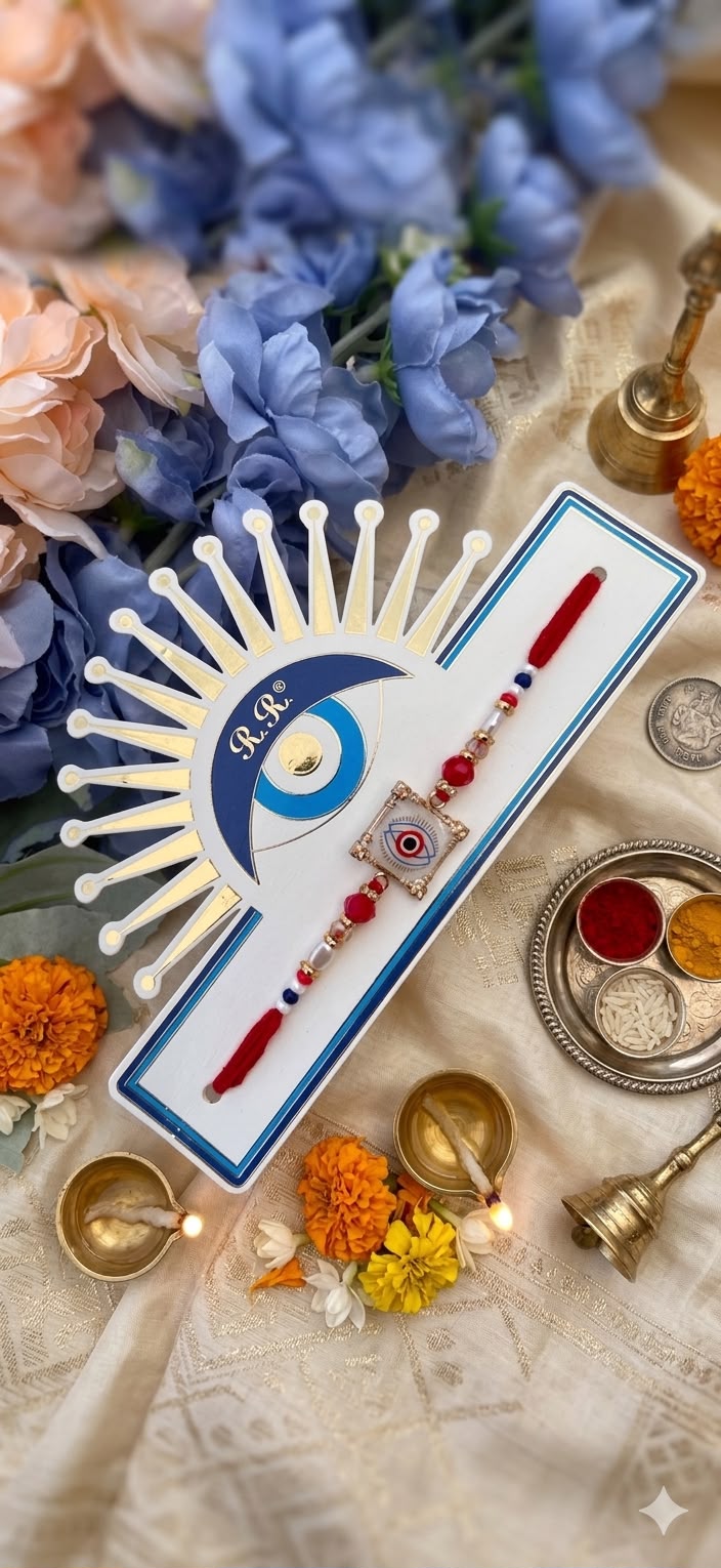 Marbel Square Shape Evil Eye Rakhi