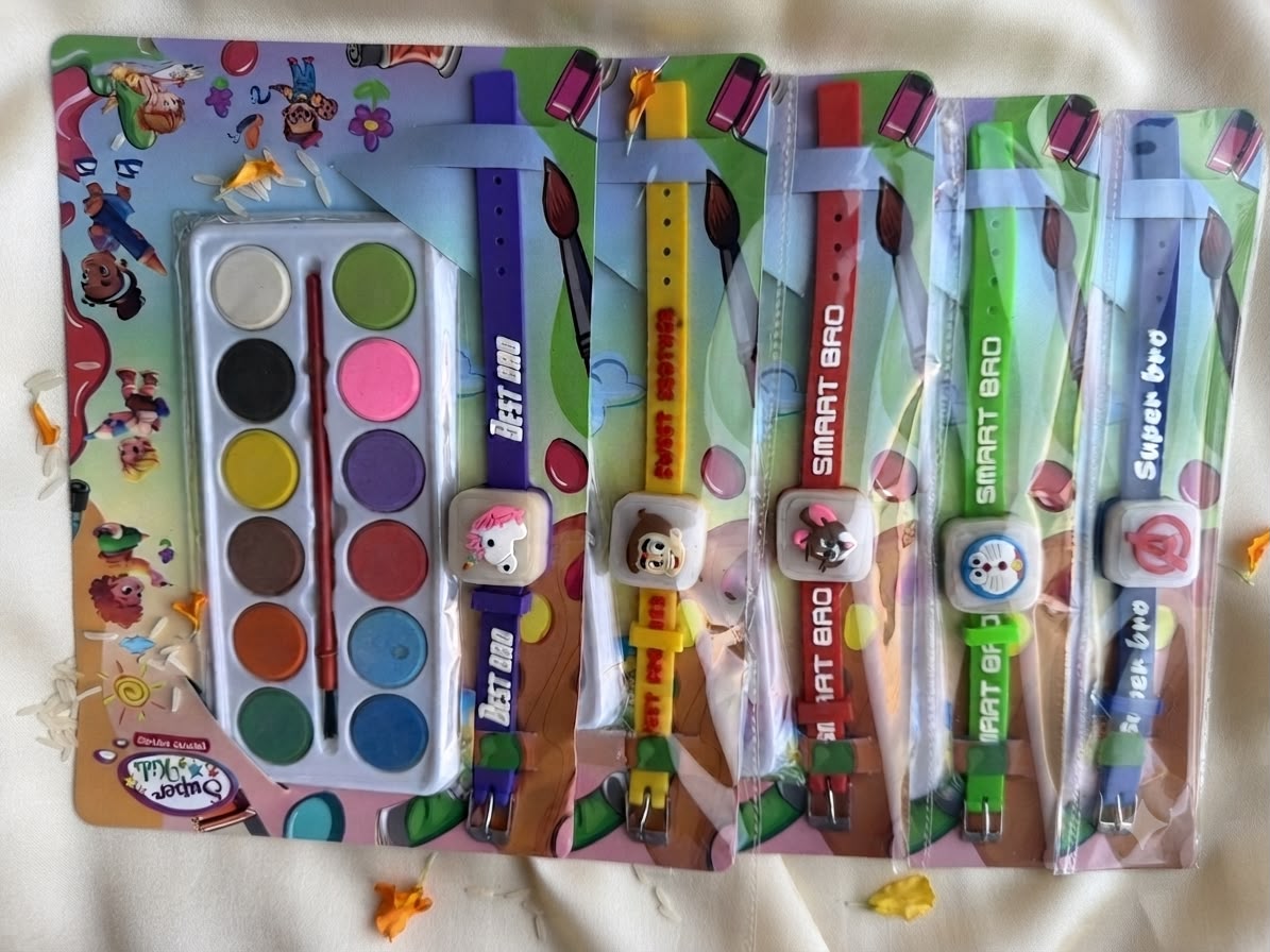 Assorted Kids Different Cartoon Character (light Up Watch Rakhi with Water Colour packing)