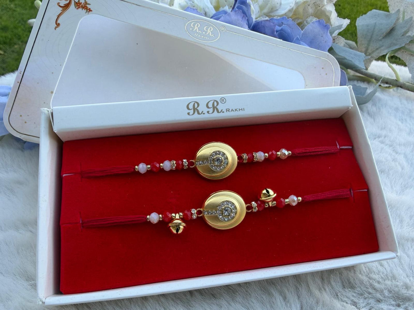 Traditional Designer Bro-Bhabi Combo Rakhi Set