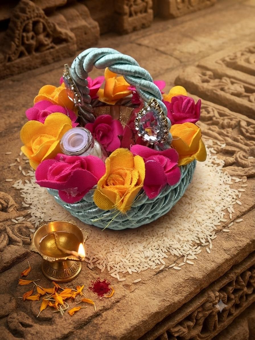 Rice-Kumkum Decorated Basket