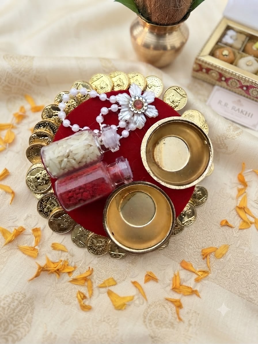 Decorative Rice-Kumkum Puja thali