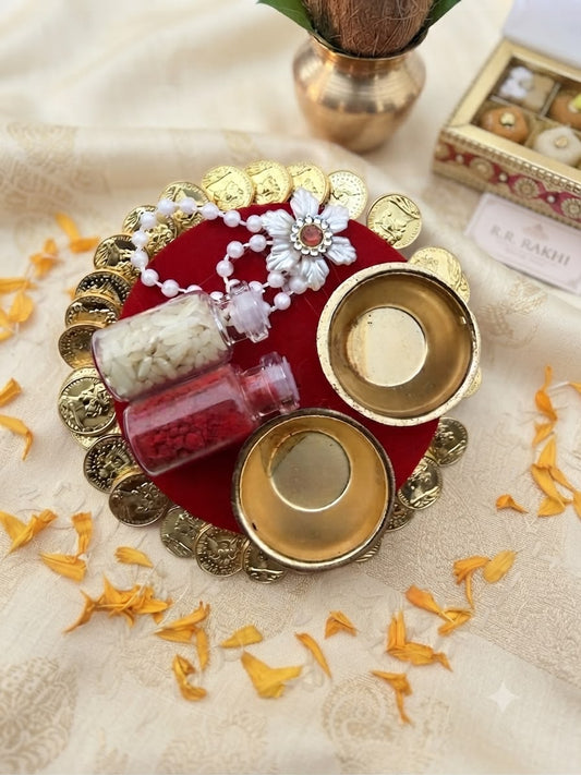Decorative Rice-Kumkum Puja thali