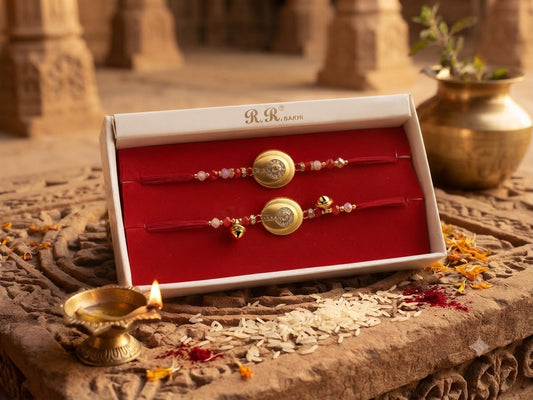 Traditional Designer Bro-Bhabi Combo Rakhi Set