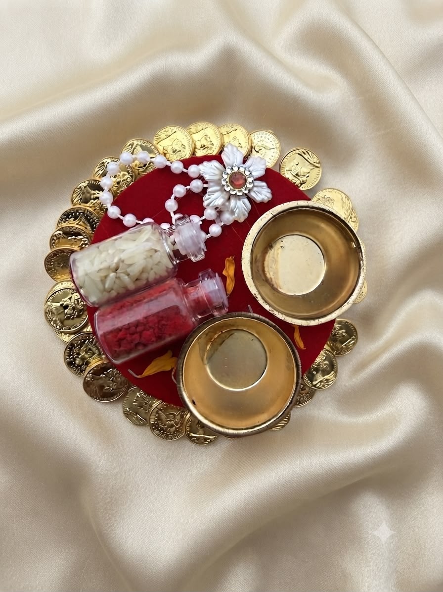 Decorative Rice-Kumkum Puja thali